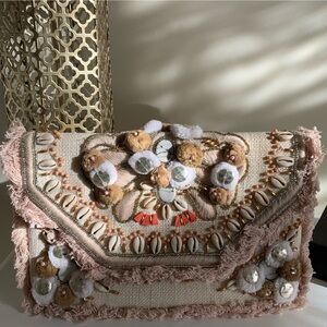 Francesca's Sea Shell Beaded Clutch Purse NWT